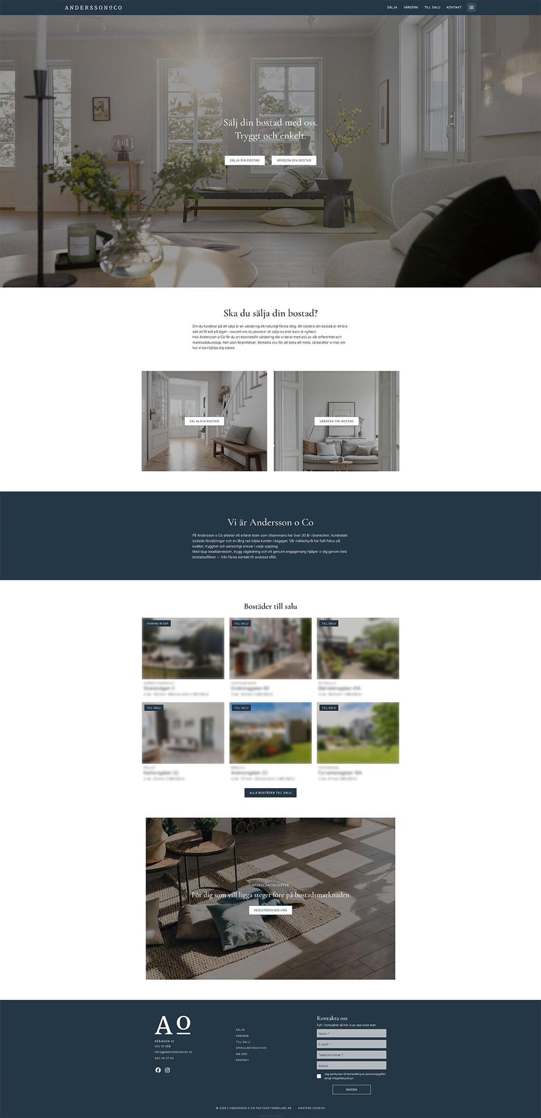 Den färdiga webbplatsen för Andersson & Co