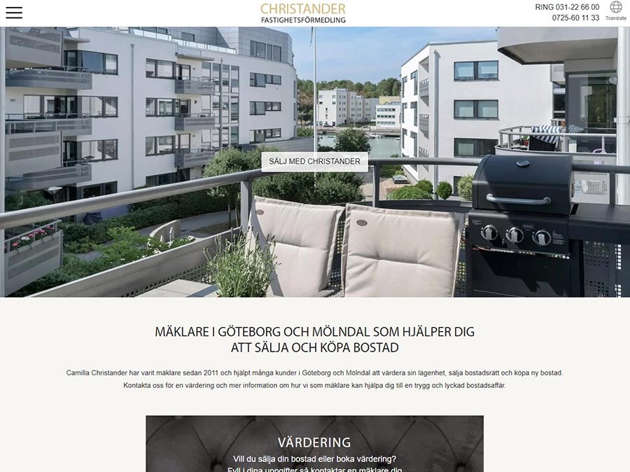 Webbplats och integrationer för Christander Fastighetsförmedling