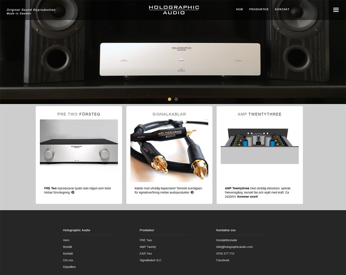 Den färdiga webbplatsen för Holographic Audio